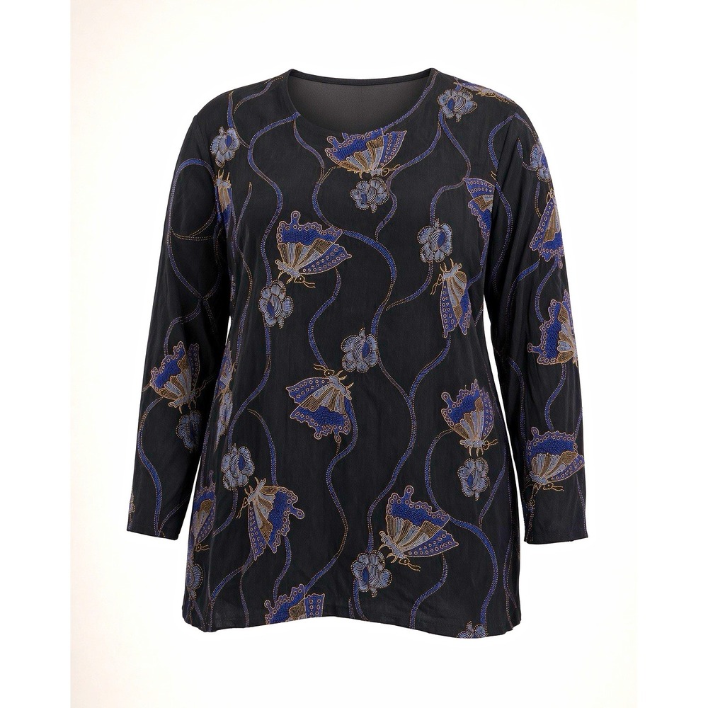 Jaipur Woman Black Butterfly Embroidered Top Floaty Stretchy Long Sleeve